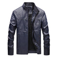 Stand-up collar solid color large size leather men's jacket