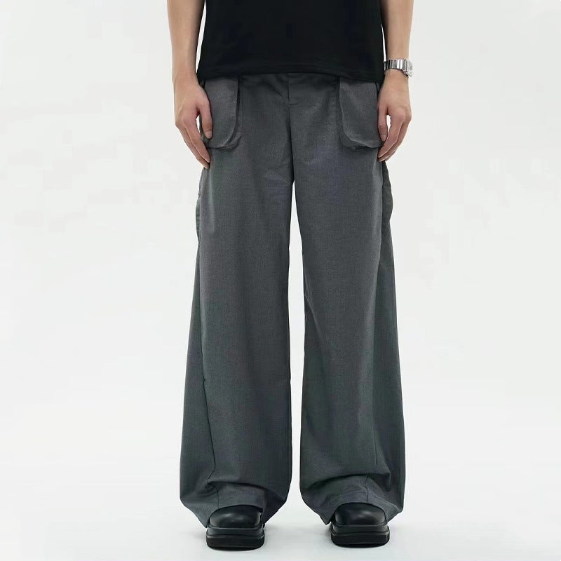 Gray Leisure Cargo Suit Pants Men's Summer Three-dimensional Pocket